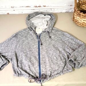 Gray Zip-Up Hoodie with Drawstring FREE PEOPLE Oversized Small